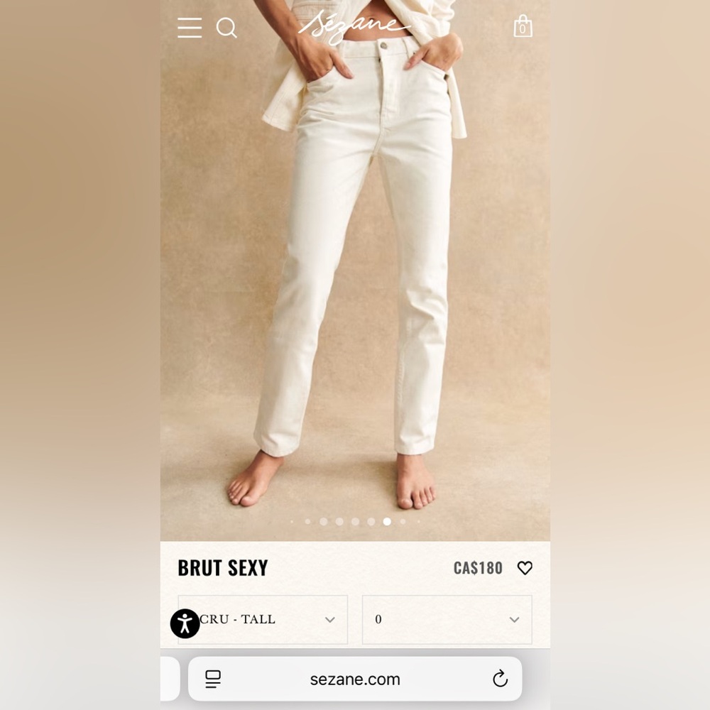 NWT Sezane Women's Straight Leg Brut Sexy Jeans in Ecru